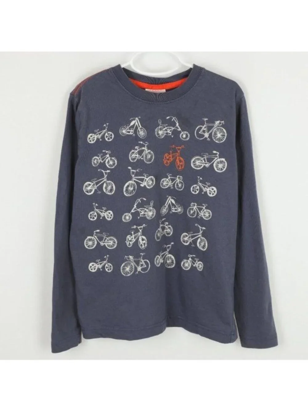 Hanna Andersson Boys Size 10 Blue White Bicycle Graphic Crewneck Long Sleeve Tee